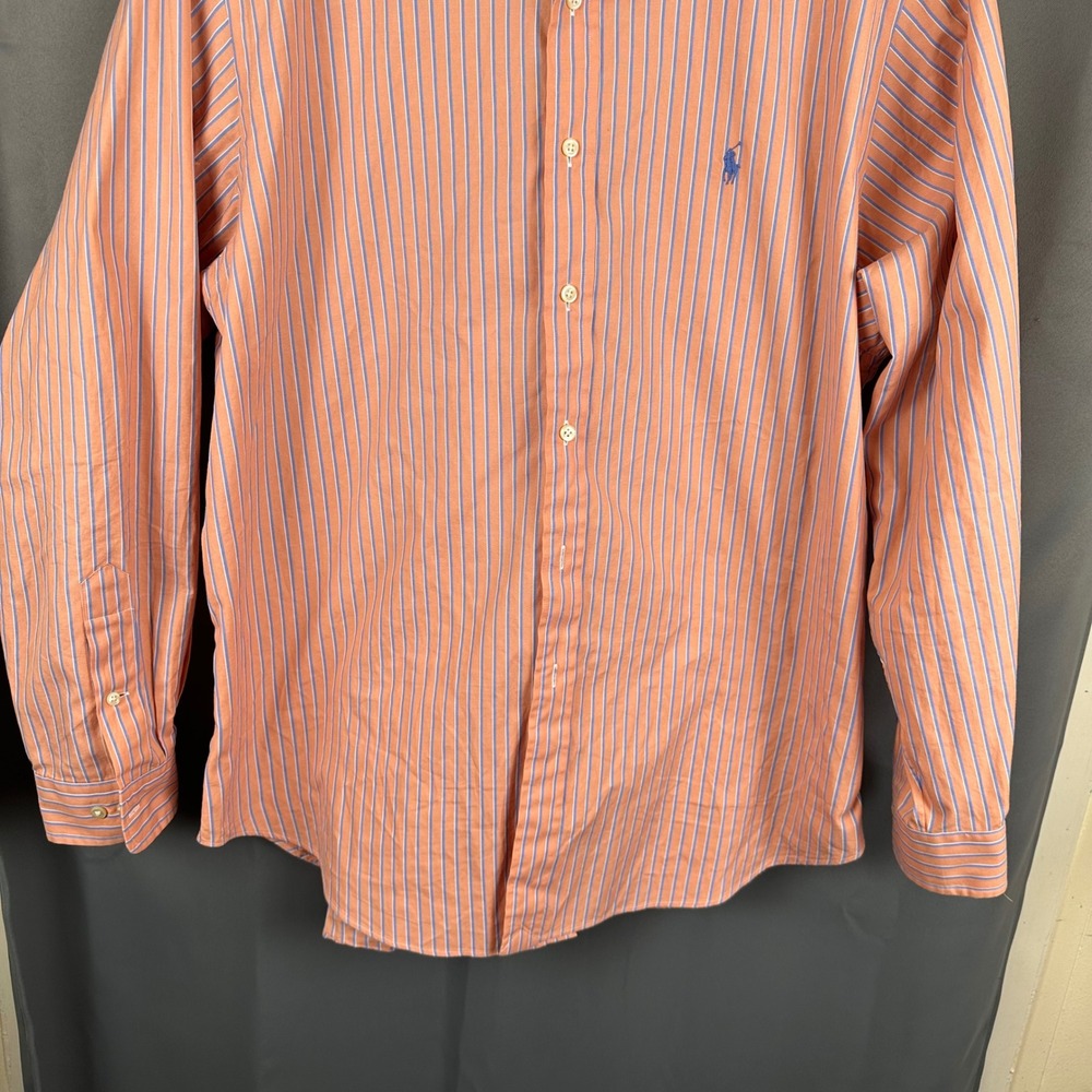 Ralph Lauren Mens Classic Fit Striped Button Down Shirt Orange Blue 17.5 34/35 - Picture 3 of 8